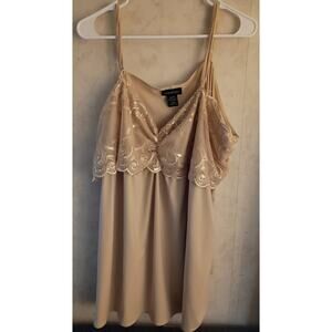 Vintage 90s Lace Cami Tunic Plus 26 28 Sheer Layering Coquette Y2K Beige Sexy